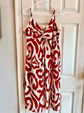 H&M Red & Cream Abstract Print Midi Dress – Size XL